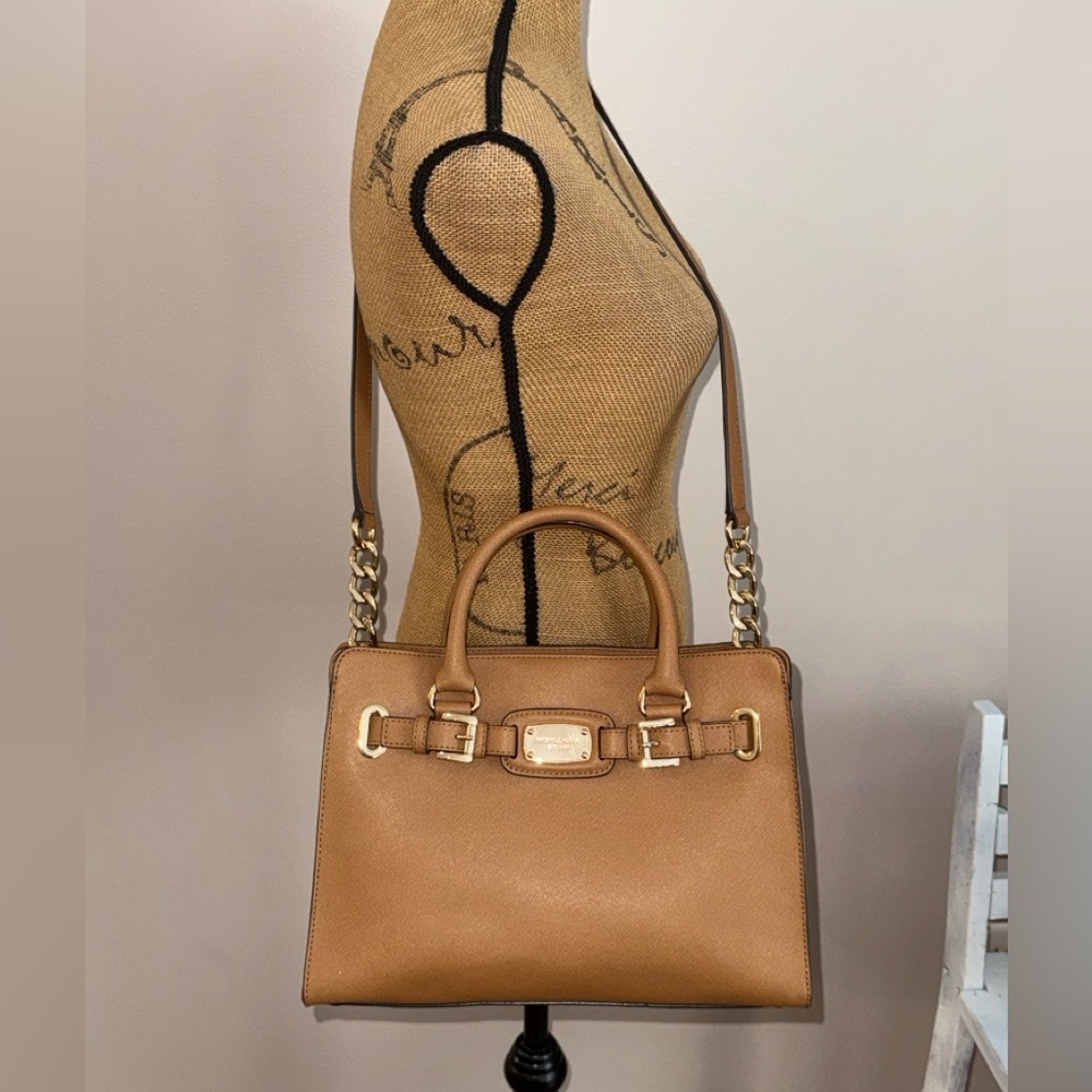 Michael Kors Saffiano leather Hamilton East West brown crossbody shoulder bag